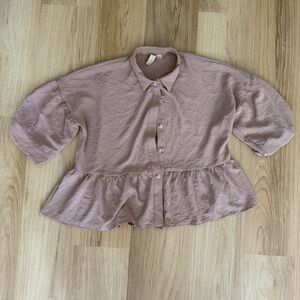 Misia Dusty Rose Peplum Collared Button Down Blouse